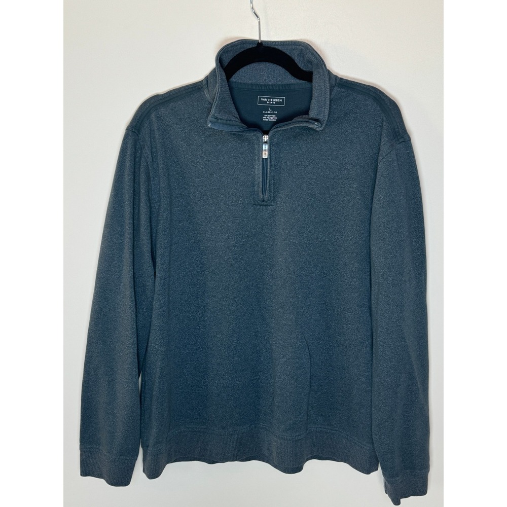 Van Heusen FLEX Mens Quarter Zip Pullover Sweatshirt Gray Size L Classic Fit